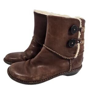 UGG Australia Lillie Gravy Brown Leather Boots Womens 8 S/N 3336 Shearling Lined